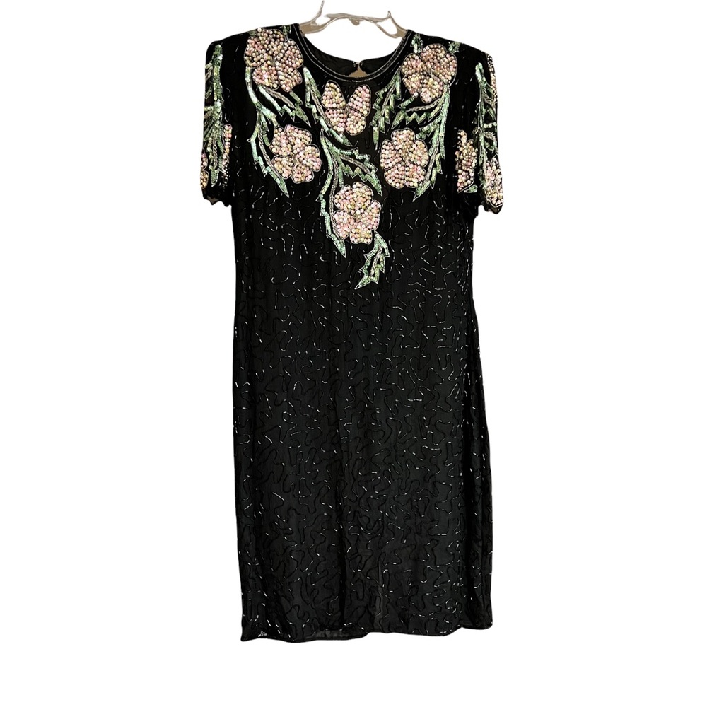 Vintage, SCALA short sequin cocktail dress with roses & butterfly
